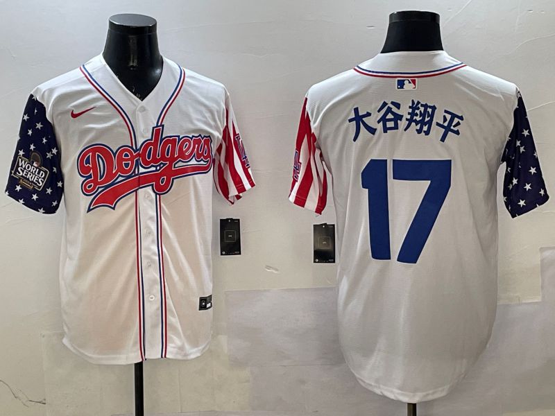 Men Los Angeles Dodgers #17 Ohtani White a generation of national flags Joint name 2025 Nike MLB Jersey style 9->los angeles dodgers->MLB Jersey